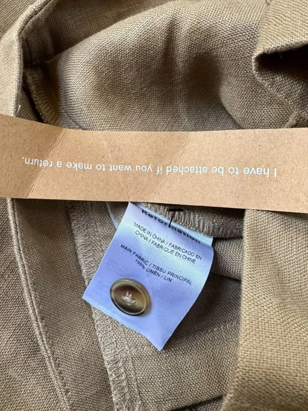 NWT Reformation Vesta Linen Straight-Leg Pants Khaki Brown 4